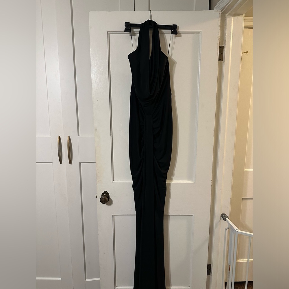 LBV black halter maxi dress, size 6.